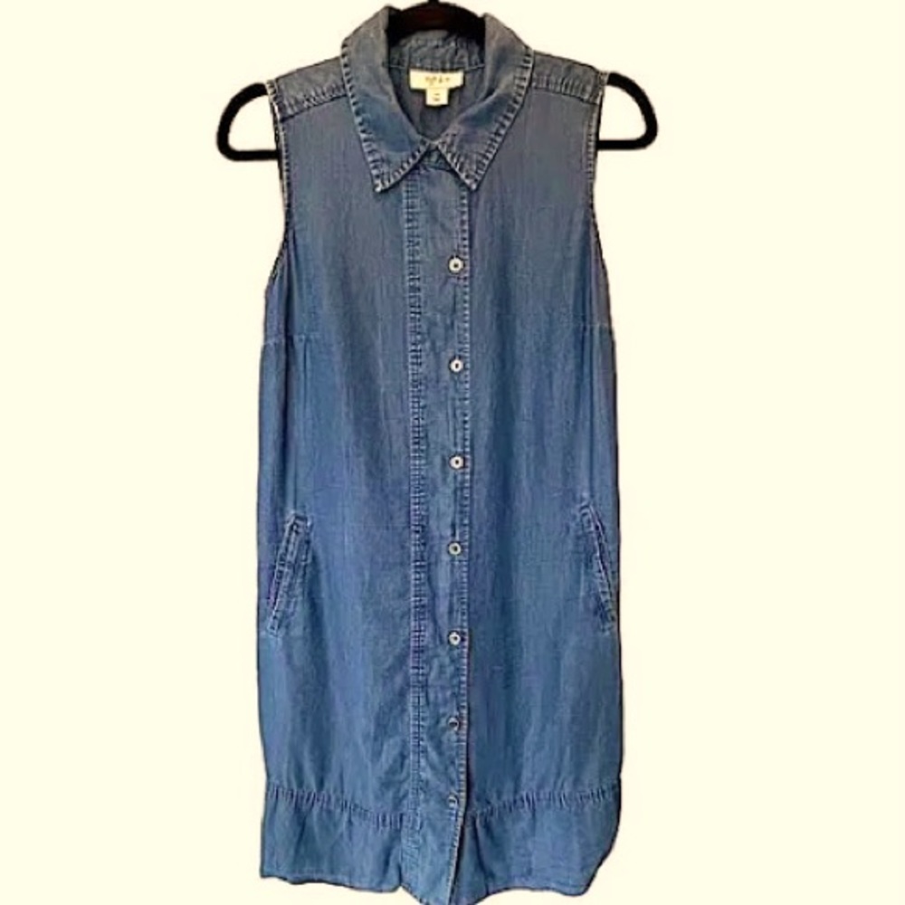 Style & Co. Sleeveless Denim Shirt Dress in Blue